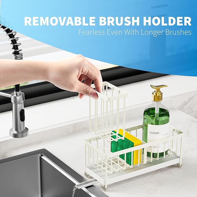 Cisily Sponge Holder for Kitchen Sink, Sink Caddy Organizer with High Brush Holder, Kitchen Countertop Organizers and Storage