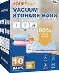 HOUSE DAY 10 Jumbo Vacuum Seal Bags For Clothing Travel, 80% Space Saving Travel Vacuum Bags with Electric Pump, Vacuum Stora