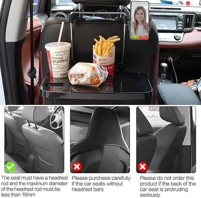 AutoChoice Foldable Car Seat Back Portable Tray with Phone Mount for Food Dining Drink and Laptop, Hanging Car Steering Wheel Tray(Upgrade)
