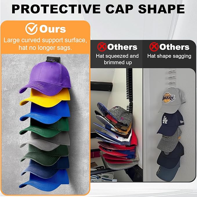 4 Pack Hat Organizer for Baseball Caps, Hat Rack for Wall, Strong Adhesive & Screw-in Cap Holder hat hangers for Closet Door 
