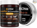 12oz Leather Recoloring Balm & 3.4oz Mink Oil Leather Conditioner kit,Medium Brown Leather Color Repair Kits for Couches, Lea