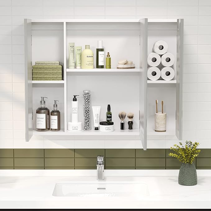 DICTAC Bathroom Medicine Cabinet with Mirrors 31.5x23.62 Inch Storage Cabinet with Mirror Wall Mounted Bathroom Mirror with A