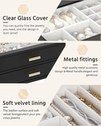 AKOZLIN Jewelry Box with Clear Lid Functional Leather Jewelry Storage Organizer Case 2 Drawers for Women Girls Necklace Ring 