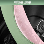 PIC AUTO Steering Wheel Cover, Pink Patterned & Green Leather Patchwork Design, Universal Fit 14.5"–15.5", Anti-Slip, Odor-Fr