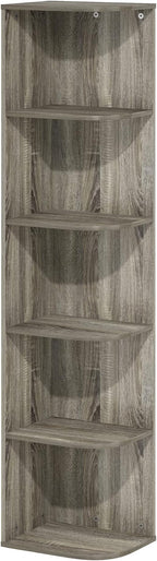 Furinno PASIR Book Shelf, 5-Tier Corner Bookshelf with Open Shelf, Standing Bookcase, 9.3 x 12 x 51.7, for Organization and S