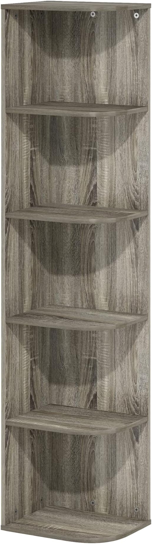 Furinno PASIR Book Shelf, 5-Tier Corner Bookshelf with Open Shelf, Standing Bookcase, 9.3 x 12 x 51.7, for Organization and S