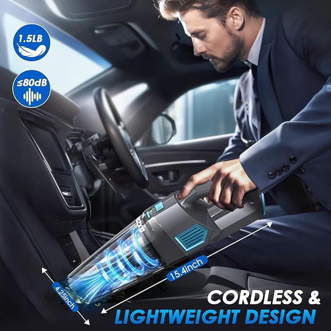 Handheld Vacuum Cordless, 15000PA Strong Suction Hand Held Car Vacuum Cleaner Rechargeable, Portable Hand Vacuum with Multi-N