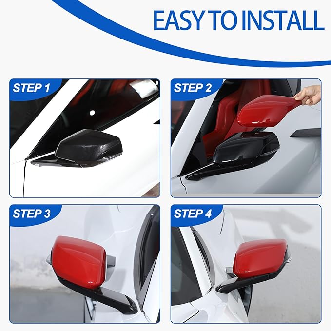 Door Rear View Mirror Cover Cap Compatible with Chevrolet Corvette C8 2020-2026, ABS Side View Mirror Cover, Auto Door Rearview Mirror Protective Trim Cap 2Pcs (Red)