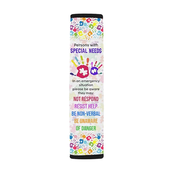 Personalized Name Non Respond Autism Colorful Hand Seat Belt Cover Autism Awareness Medical Alert Autism Seatbelt Cover for Kids Non-Verbal Autistic Special Needs Autism Car Accessories AT33