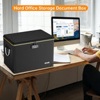 Fireproof Document Box,Hard Case File Organizer with Fireproof Zipper&Threads,Non-Foldable Filing Cabinet with Lock, Portable