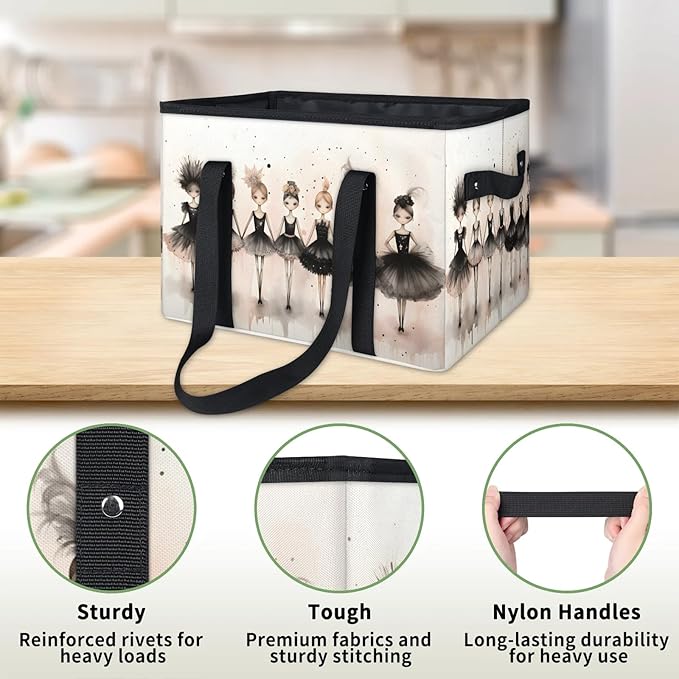 Reusable Grocery Bags Heavy Duty Shopping Bags Foldable Large Tote Bags with Long Handles & Hard Bottom