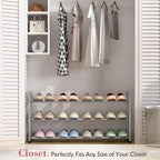 Bumusty 3-Tier Expandable Shoe Rack for Closet, 18“-33” Adjustable Shoe Rack for Small Space, Small Shoe Organizer for Front 