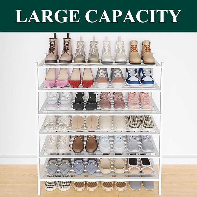 Smiry Long Bamboo Shoe Rack 6-Tier, Stackable Wooden Shoe Organizer for Entryway & Closet, Free Standing Wood Shoe Storage Sh