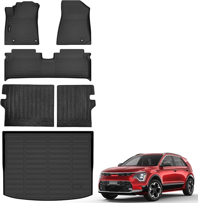 Auxko All Weather Floor Mats Cargo Mat with Backrest Mat Fit for Kia NIRO EV 2026 2025-2023 TPE Liners NIRO EV Accessories Odorless Anti-Slip Floor Mats Cargo Mat Back Seat Protector Black