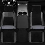 NBTEPEM Microfiber Steering Wheel Cover and Waterproof Car Floor Mats, Universal Fit Most Truck, SUV, Cars, 14.5-15inch Sporty Steering Wheel Covers with Anti-Slip Lining (Black with White line)