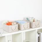 Bidtakay Small Storage Bins for Shelves 3 Pack Fabric Storage Baskets for Organizing 12x8x5 Inch Closet Storage Bins Linen Co