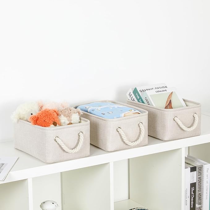 Bidtakay Small Storage Bins for Shelves 3 Pack Fabric Storage Baskets for Organizing 12x8x5 Inch Closet Storage Bins Linen Co