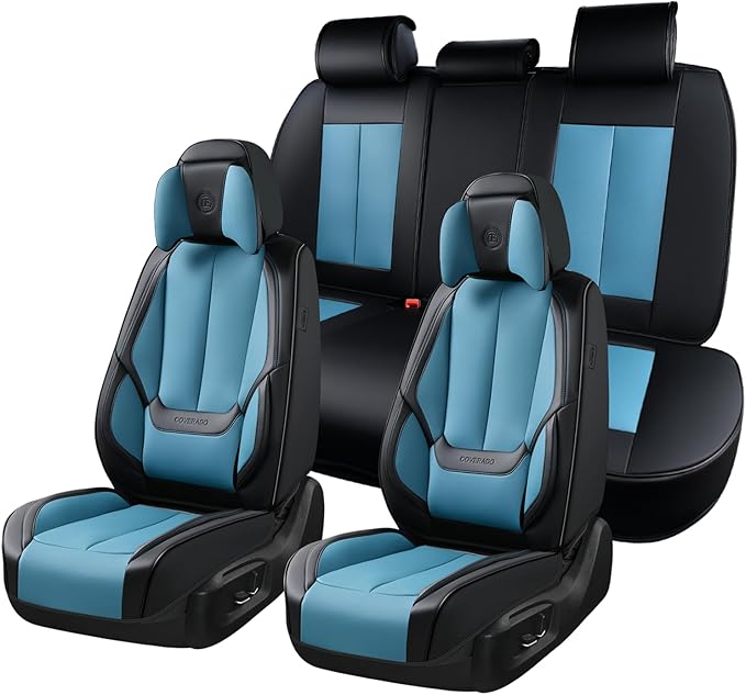 Coverado Seat Covers Full Set, 5 Seats Seat Covers for Cars, Waterproof Nappa Leather Car Seat Covers with Head Pillow, Seat 