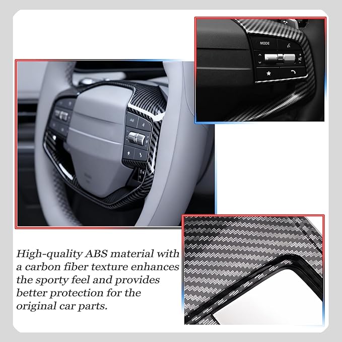 Steering Wheel Button Cover, for Kia K4 2024 2025 2026,Steering Wheel Button Panel Protection Frame Molding Trim - Carbon Fiber(for LXS, EX，LX Model)