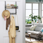 Consumest Over The Door Hooks Organizer - Over Door Hanger with 16 Hooks & 2 Baskets for Hanging Coat, Clothing, Towel, Hangi