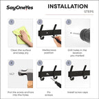 Matte Black Coat Rack Wall Mount – 17 Inch Stainless Steel Hook Rail with 6 Double Coat Hooks – Wall Mounted Entryway Organiz