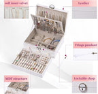 BOOVO Earring Jewelry Box For Women Girl Stud Organizer, 4 Layers Girl Jewelry Organizer Box With Lock Earring Holder Organiz