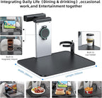 Car Back Seat Tray Table with Stable Metal Arm, Foldable Adjustable Backseat Desk for Rear Passengers, Travel Tray with Phone & Drink Holder for Road Trip, Eating, Working, Laptop & Tablet