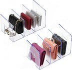 YAGELI Clear Acrylic Purse Organizer for Closet, 3-4 Section Desk File Sorter, 2.95" Wide Slots for Clutches, Handbags, Binde