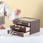 Frebeauty Clear Lid Jewelry Box,3-Layer Jewelry Organizer with Drawer,PU Leather Jewelry Organizers and Storage,Jewelry Boxes