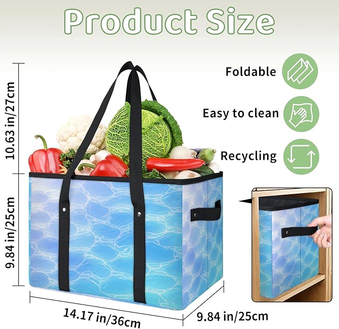 Reusable Grocery Bags Heavy Duty Shopping Bags Foldable Large Tote Bags with Long Handles & Hard Bottom