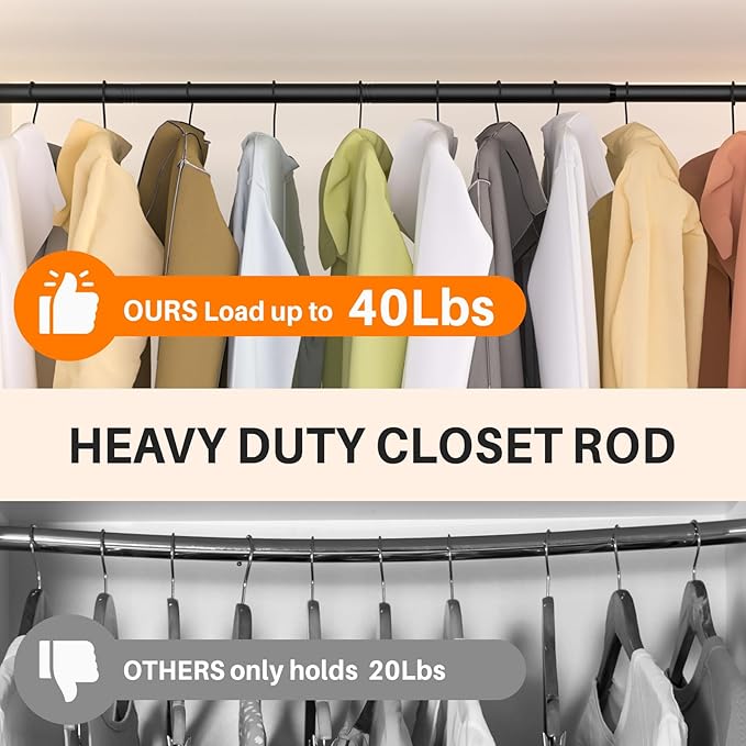Closet Rod for Hanging Clothes, 17 to 52 Inch Adjustable Closet Hanging Rod, Heavy Duty Clothes Hanging Rod Bar Black Metal C