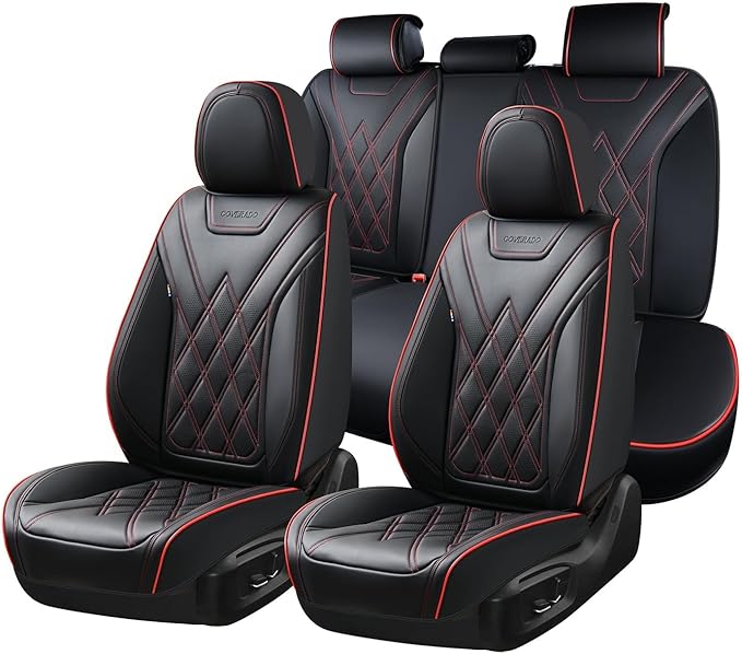 Coverado Car Seat Covers Full Set, Seat Covers for Cars, Front Seat Covers and Back Seat Cover Waterproof Leather Automotive 