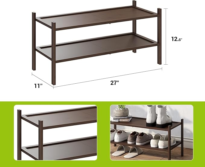 BMOSU 2-Tier Bamboo Shoe Rack Premium Stackable Shoe Shelf Storage Organizer for Hallway Closet Living Room Entryway Organize