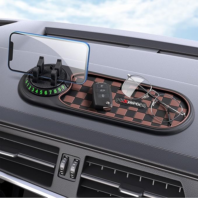 Multifunction Car Anti-Slip Mat, 3-in-1 Rotating Dashboard Mat, Large Storage Pad, Anti-Slip Phone Holder, 360° Rotating Moun