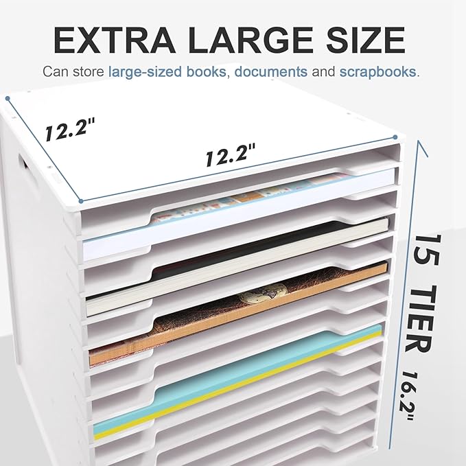 SONGWAY 12x12 Paper Storage Organizer - 15 Tier Desk File Organizer with Adjustable Shelves, Letter Mail Tray, 12x12 Stackabl