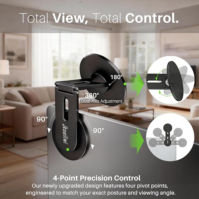 2026 Upgraded Magnetic Phone Holder for Laptop & Monitor, Foldable Hidden Continuity Camera Mount for MagSafe iPhone 17/16/15/14/13/12, Adjustable Phone Stand for Computer/Tesla, Black