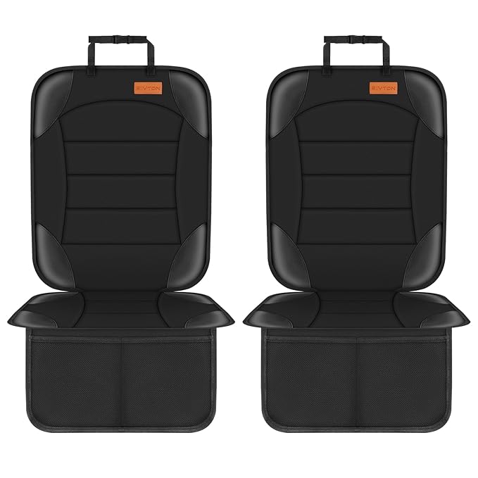 Siivton Car Seat Protector for Child Seat Cushion for Leather and Fabric Seats, 2 Mesh Pockets, Non-Slip Backing, Carseat Pro