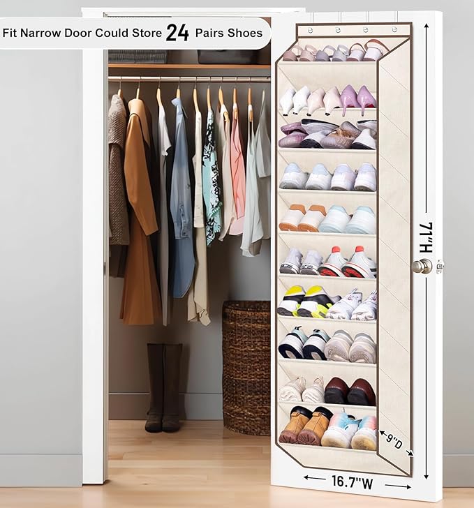 SLEEPING LAMB Shoe Rack for Door, Kids Door Shoe Organizer for Closet hanger, Narrow Hanging Sneaker Storage with Large Deep 