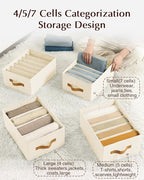 Homsorout Clothes Organizers and Storage - 4/5/7 Grids Fabric Jeans Organizer with Handles, Foldable Closet Organizers Divide