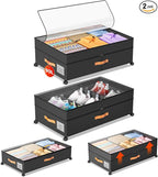 Under Bed Storage with Wheels, Large Capacity UnderBed Containers with Clear Lids, Shoe Organizer Under Bed Drawers, Rolling 