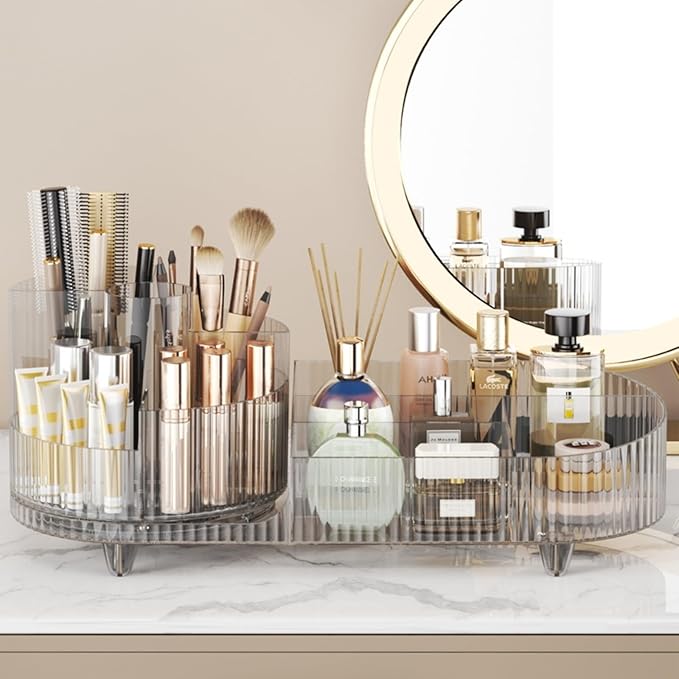 Booklov Roating Makeup Organizer for Vanity, Large Capacity Cosmetic Display Case, Clear Acrylic Countertop Beauty Storage Ho