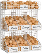 X-cosrack Egg Holder Countertop, 3 Tier Egg Rack with Labels Dividers to Separate Eggs, Stackable Wire Baskets for Fresh Egg,