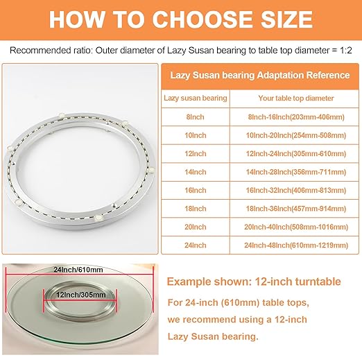 TamBee 24 Inch Lazy Susan Hardware Heavy-Duty Mute Lazy Susan Bearing 600lb Capacity Bearing Turntable Ring Mechanism Kit for