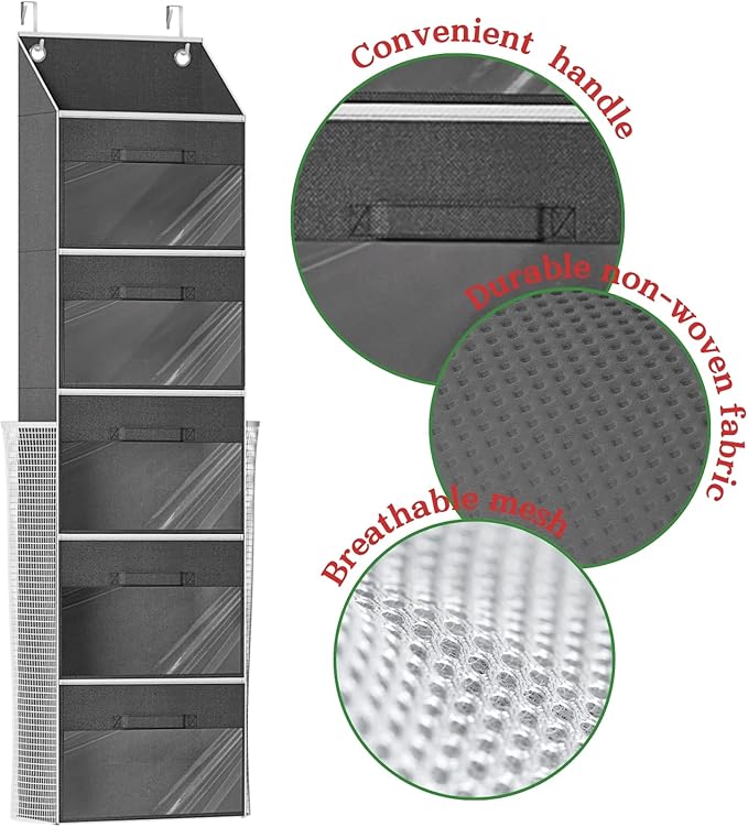 Ofiray-home Over Door Wrapping Paper Organizer Storage with 5 Removable Drawers & 2 Large Side Pockets for Gift Wrap Rolls Wr