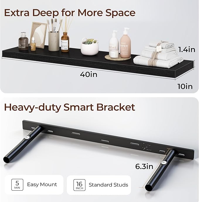 Fun Memories Floating Shelves for Wall 40 Inch Set of 3, Farmhouse Floating Shelves with Invisible Heavy Duty Bracket, 10 Inc