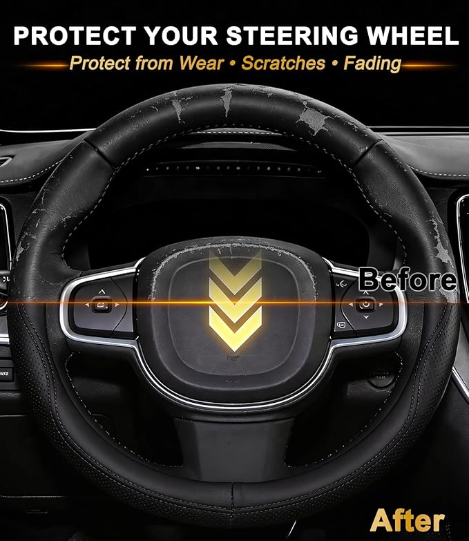 XCBYT Steering Wheel Cover for 14.5–15 Inch Steering Wheels, Microfiber Leather Steering Wheel Cover, Anti-Slip Breathable Gr