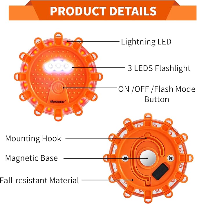 LED Road Flares 3 Pack Roadside Emergency Car Kit, Road Safety Flare Light USB Rechargeable (lithium battery),Safety Beacon W