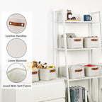 HNZIGE Fabric Storage Baskets for Organizing Small Storage Baskets for Shelf,6 Pack Shelf Baskets for Storage with Leather Ha