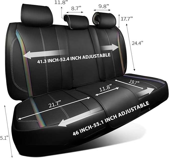 CAR PASS Back Seat Covers, Nappa Leather Rear Seat Bench Cushion Waterproof Breathable Back Row Protector Universal Fit for C