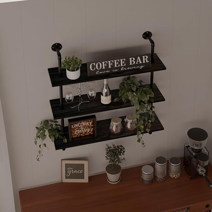 Industrial Pipe Shelf Shelving Bookcase, Wall Mounted Rustic Bookshelf, Floating Bookshelves for Wall,Retro Wood Metal Pipe I